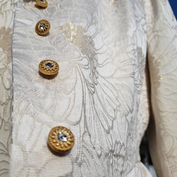 JONES NY Dress Jacket Cream Gold Metallic Formal Silk Set Floral Brocade 12 - Picture 3 of 16